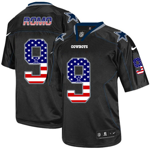 Men's Limited Tony Romo Nike Jersey Black - #9 USA Flag Fashion NFL Dallas Cowboys